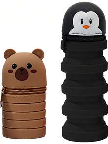 Estuche con soporte para bolígrafo expandible con diseño de animales lindos de dibujos animados, útiles escolares, de vuelta a la escuela - Multicolor - Ver 9