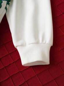 LOONEY TUNES X SHEIN Sudadera con capucha casual de Navidad para niño preadolescente, con estampado divertido y lindo de dibujos animados, hombros caídos, suelta y forrada a cuadros