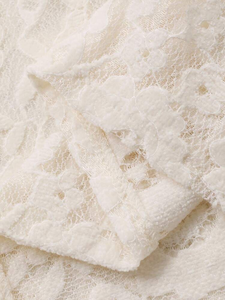 Solid Color Fitted Lace Trim Collar Long Sleeve Elegant Vintage Women Blouse, Autumn/Winter