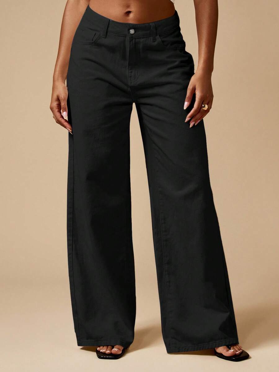 MISSGUIDED Quần jeans ống rộng cạp cao cổ điển, tối giản, hiện đại, thời trang thu đông Y2K, quần ống loe, quần jeans lửng, phong cách thường ngày, nổi bật - màu đen - Xem 1