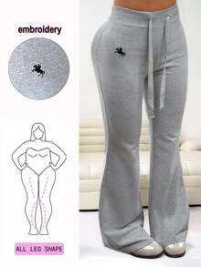 Solflare 大码女式骑士印花抽绳腰喇叭休闲裤 - 灰色 - 查看 1