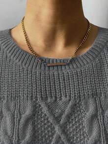 Elenzga Áo len dài tay cổ tròn dáng rộng thoải mái cho nữ cỡ lớn - Xám - Xem 4