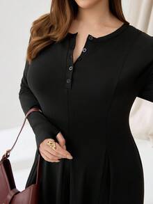 Auralis 大码女装秋季服装，超长连衣裙，大码女装连衣裙，长款保暖连衣裙，秋季女装，口袋连衣裙，大码伞裙，黑色连衣裙，休闲女装 - 黑色 - 查看 4