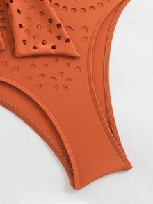 Swim Oasis V-Neck Caramel Brown Hollow Out One-Piece Swimsuit For Women - Brown - View 7