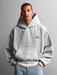 SUMWON Premium Relaxed Fit Classic NYC Logo Cropped Hoodie With Circular Back Design Urban Streetwear Daily Essential Layering Winter Fall Casual - Light Grey - View 3