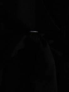 Modelyn 女式二合一 3/4 袖打结腰优雅衬衫 - 黑色 - 查看 4