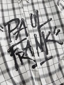 ROMWE MEN Paul Frank X ROMWE 男士字母格纹印花纽扣短袖衬衫 - 彩色 - 查看 3