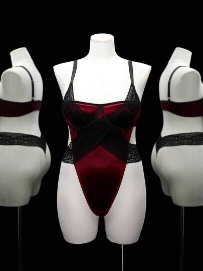 SHEIN 1 件大码性感蕾丝拼布内衣紧身衣