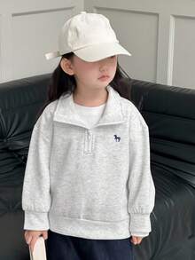 Dazy Kids 女童刺绣保暖内衬高领长袖运动衫，年轻女孩秋季服装 - 淺灰色 - 查看 7