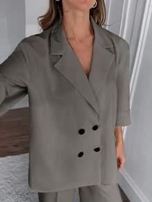 EURMUSE Women's Butter Yellow Casual Oversized Suit Set - Grey - View 7