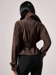 COSMINA Women's Solid Color Minimalist Casual Lace-Up Long Sleeve Jacket ,Brown Jacket Women In Fall/Winter