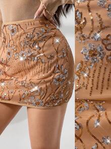Modelyn Elegancka krótka spódniczka mini z haftowanymi cekinami