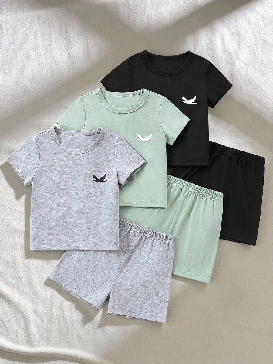 SHEIN Playful Pals 嬰兒男童短袖襯衫和短褲裝套裝,多件包裝 - 彩色 - 查看 1