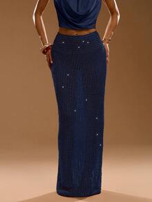 SHEIN BAE 秋冬女士时尚休闲长裙 - 藏蓝色 - 查看 6