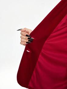 ROMWE Conjunto de traje de mujer de terciopelo burdeos (top de manga larga y pantalones sueltos, conjunto de 2 piezas) - Rojo - Ver 10