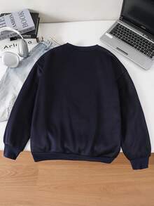 SHEIN Moletom feminino adolescente casual com estampa de slogan em letras, gola redonda, manga longa, cor sólida, peça básica e versátil, ideal para ir ao trabalho, escola, uso diário, viagens, festas ao ar livre, esportes e outono/inverno. Moletom de Nova York para jovens. - Azul marinho - Ver 6