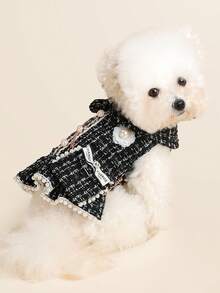 PETSIN 1pc Pet Socialite Style Black Dress Dress With Small Backpack, Autumn And Winter Thick Warm Princess Style Dress, Suitable For Cats And Dogs To Wear Clothes - Black - View 7