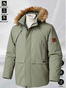 SHEIN 青少年男童军绿色长款连帽派克大衣，休闲学院风，舒适时尚，百搭实用，面料柔软，适合日常穿着、上学、圣诞节、郊游、户外活动、冬季、假期等场合。男童冬季外套，男童长款外套，青少年男童夹克，男童连帽外套，男士外套，秋冬季服装，羽绒服。