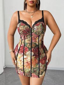 Elenzga Robe camisole jacquard grande taille pour femmes, robe asymétrique sexy, transparente avec découpe à l'épaule, ajustée, patchwork brodé jacquard pour femmes, printemps/été, tenue de soirée/décontracté