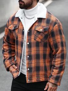 Manfinity CasualCool New Men's Autumn Jacket, Autumn And Winter Jacket, Men's Autumn And Winter Outdoor Warm Turndown Collar Long Sleeve Plaid Loose Fashion Jacket, Hot Selling Casual Jacket For Outing, Suitable As Gift For Friends, Husband, Boyfriend Men Shacket Flannel Jacket Men Fall Jacket Men,2025Men's Autumn And Winter Outdoor Jacket, Thermal Lined Jacket