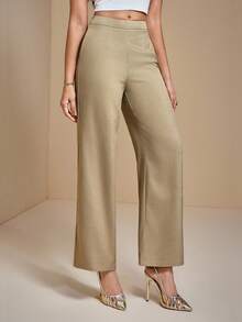 JIAN LASALA Mid-Waist Straight Leg Solid Woven Casual Pants Women Autumn Casual Wear Fall For Women Going Out Party Pants New Year Wedding Guest Luxury Stylish Collection - Yellow - View 3