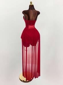 Y2K Amplova Red Halloween Corpse Bride Pure Off-The-Shoulder Lace Panel Corset Women Midi Dresses Vampire Dress Slay Diva Dress Red Corset Dress, Built-In Bra