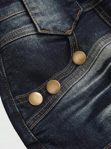 ROMWE J-Fashion Y2K 机车风豹纹罗纹腰牛仔迷你裙 - 藏蓝色 - 查看 3