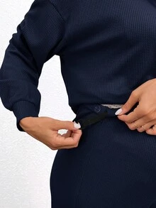 SHEIN 2 件孕妇套装：休闲纯色上衣和宽松裤子孕妇两件套 2 件休闲套装女士长袖孕妇休闲套装孕妇休闲裤孕妇装两件套 - 寶藍色 - 查看 6