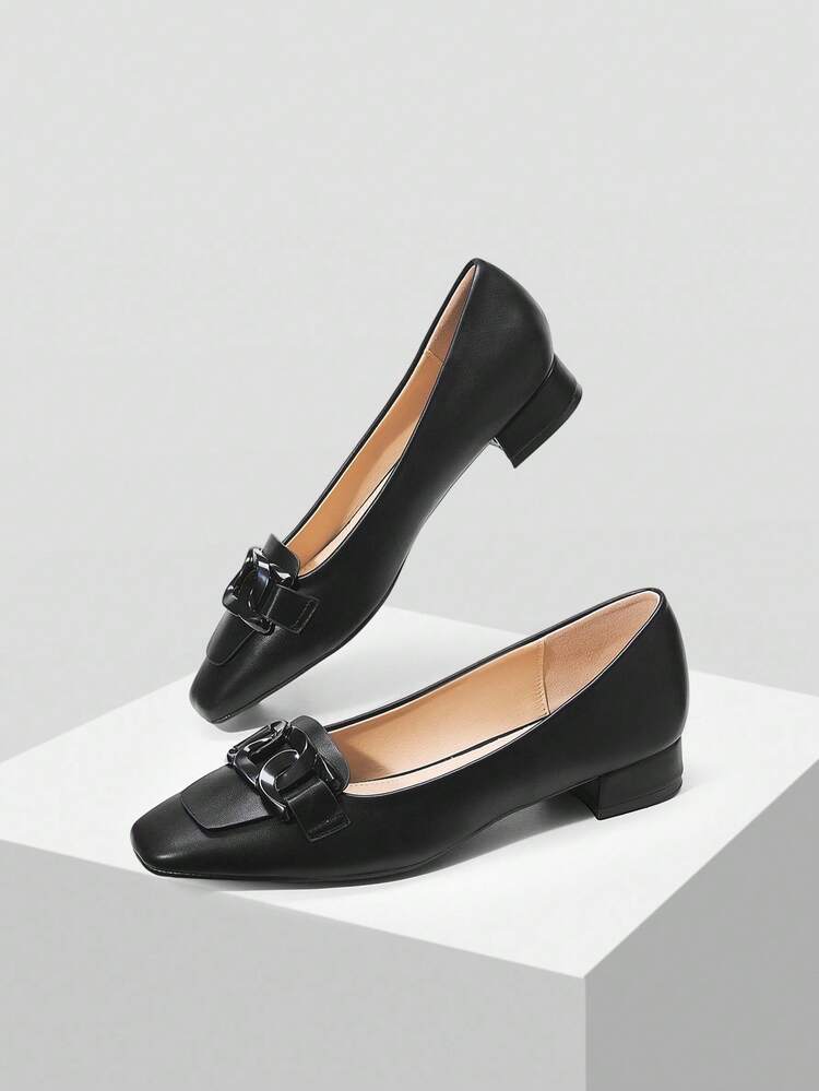 WOMEN'S SIMPLE COMMUTER VERSATILE CHAIN DECOR CHUNKY HEEL FLATS FOR CHRISTMAS