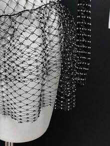 SHEIN Unity Women's Rhinestone Fishnet Mini Skirt, Sexy Hollow Out Ruffle Hem, Suitable For Holiday Party - Black - View 4