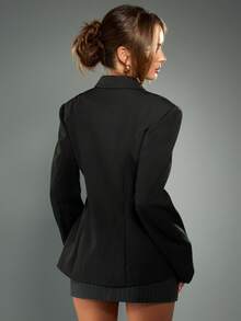 MISSGUIDED Áo khoác Blazer nữ dáng rộng tay dài cài nút phía trước, dáng công sở, vai hộp, thiết kế chuyên nghiệp, trang phục công sở thu đông, trang trọng - màu đen - Xem 2