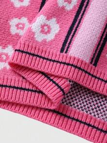 ROMWE MEN Prep 男士刺绣条纹提花针织毛衣，宽松短款，秋冬 - 粉色 - 查看 8