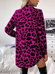 EMERY ROSE Áo sơ mi dài tay rộng rãi họa tiết da báo cho tiệc âm nhạc mùa thu đông thường ngày tại nhà ngày lễ hội màu đen đính nút sequin - Màu Hồng Tươi - Xem 2