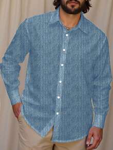 Manfinity Homme Plus Size Men's Simple Blue Long Sleeve Casual Shirt Business Casual Men Shirt Blue Dress Shirt For Men Textured Shirt Men Luxury Shirts Blue Designer Shirt, Fall