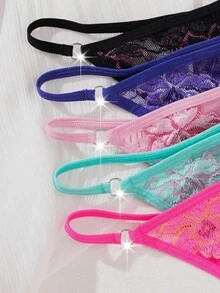 SHEIN 5 pièces/set Culottes tanga en dentelle confortables pour femmes