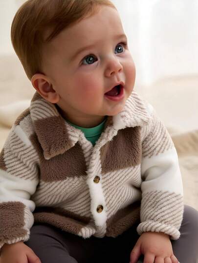 Cozy Pixies Chaqueta térmica acolchada de manga larga con cuello a cuadros de colores para bebé niño, chaqueta de otoño para bebé niño, chaqueta de invierno para bebé niño, chaqueta a cuadros para bebé niño, chaqueta de borreguito para bebé niño, chaqueta de peluche para bebé niño, chaqueta de forro polar para bebé niño