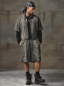 AXEPEAK 男士豹纹衬衫和短裤套装 - 彩色 - 查看 2