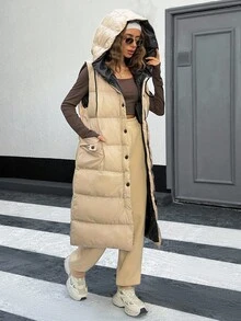 EURMUSE LONG WINTERCOAT With Big Pocket Detail - Beige - View 4