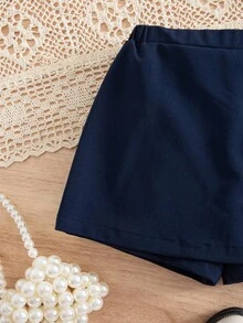 SHEIN 男婴可爱休闲百搭海军蓝蝴蝶结松紧腰短裤 - 藏蓝色 - 查看 5