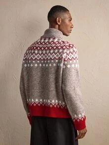 AKNOTIC 全新男士高领宽松休闲毛衣，适合秋冬季节、圣诞节、新年等场合穿着，长袖上衣，尽显魅力 - 卡其色 - 查看 6