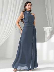 Coutiva Luxury Sequin & Pearl Collar Evening Gown, High-End Formal Dress With Elegant Vibe