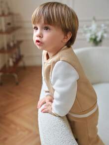 Souflis Souflis 2025 Autumn/Winter New Arrival Thickened Camel Baseball Jacket & Casual Pants Set, Toddler Boys Fall - Camel - View 4