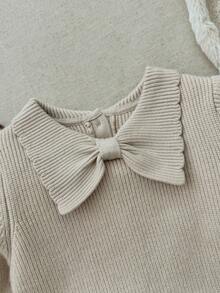 Blossori Baby Girls' French Elegant Bow Collar Pullover Sweater, Cozy Fall & Winter Styles - Apricot - View 3