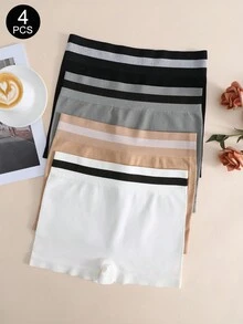 4 件套 NudeFit 女式高腰条纹无缝内裤，简约舒适 - 彩色 - 查看 1