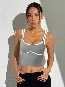 Slayform Áo ba lỗ thể thao dáng croptop năng động hàng ngày cho nữ - Màu Xám nhạt - Xem 5