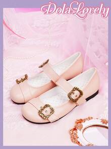 Dola Lovely Women's Black Cute Round Toe Flat Shoes With Retro Buckle, Shallow Lolita Romantic Gift, Suitable For Parties, Gatherings, Christmas, Halloween And Other Occasions - Beige - View 6