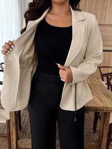 Weeklong Plus Size Casual Minimalist Blazer With Adjustable Drawstring Waist - Apricot - View 8