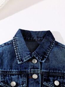 Elladie kids 1pc Girls Casual Denim Jacket With Bow Decor, Light Wash Blue, Comfortable For Daily Wear And Outings Fall Winter Denim Jacket With Bows