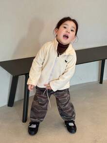 DAZY Áo khoác thêu lông cừu phong cách Hàn Quốc cho bé gái, Thu/Đông - Màu be - Xem 5