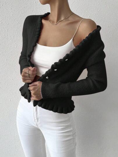 EMERY ROSE Women's Casual Solid Color Button-Up Long Sleeve Cardigan